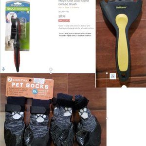 LOT Grippy Socks +Magic Coat Brush + Shed Master Shedder Comb Large Breed Dog